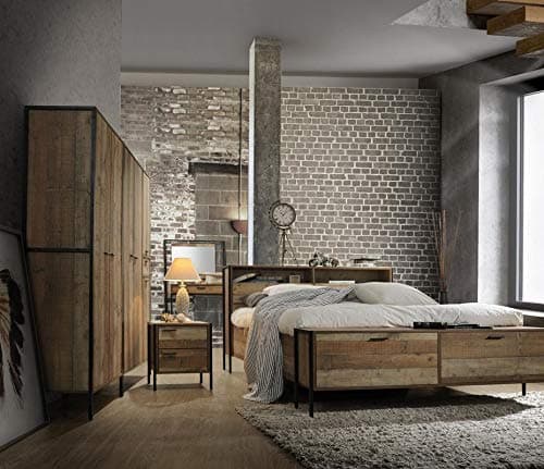 Timber Art Design Stretton 3 Piece Bedroom Furniture Set Wardrobe 4 Drawer Chest Bedside Rustic Oak