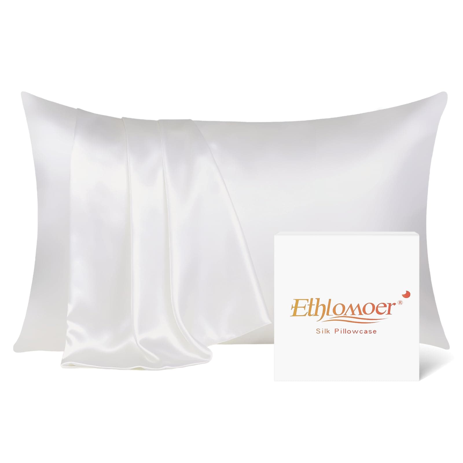 – Ethlomoer Natural Pure Silk Pillowcase for Hair and Skin, Both Side 19mm, Hypoallergenic, 600 Thread Count, Smooth Silk Pillow case with Hidden Zipper, Gifts for Women Men, 50x75 cm (Ivory)