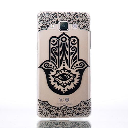 GreenDimension Crystal Clear Cushion Samsung Galaxy A5 (2015) Case Slim Flexible Rubber Hybrid Premium Hard PC Plastic Shock Absorbing Scratch Resistant Cover + Bling Touchscreen Pen - Buddhism Hand