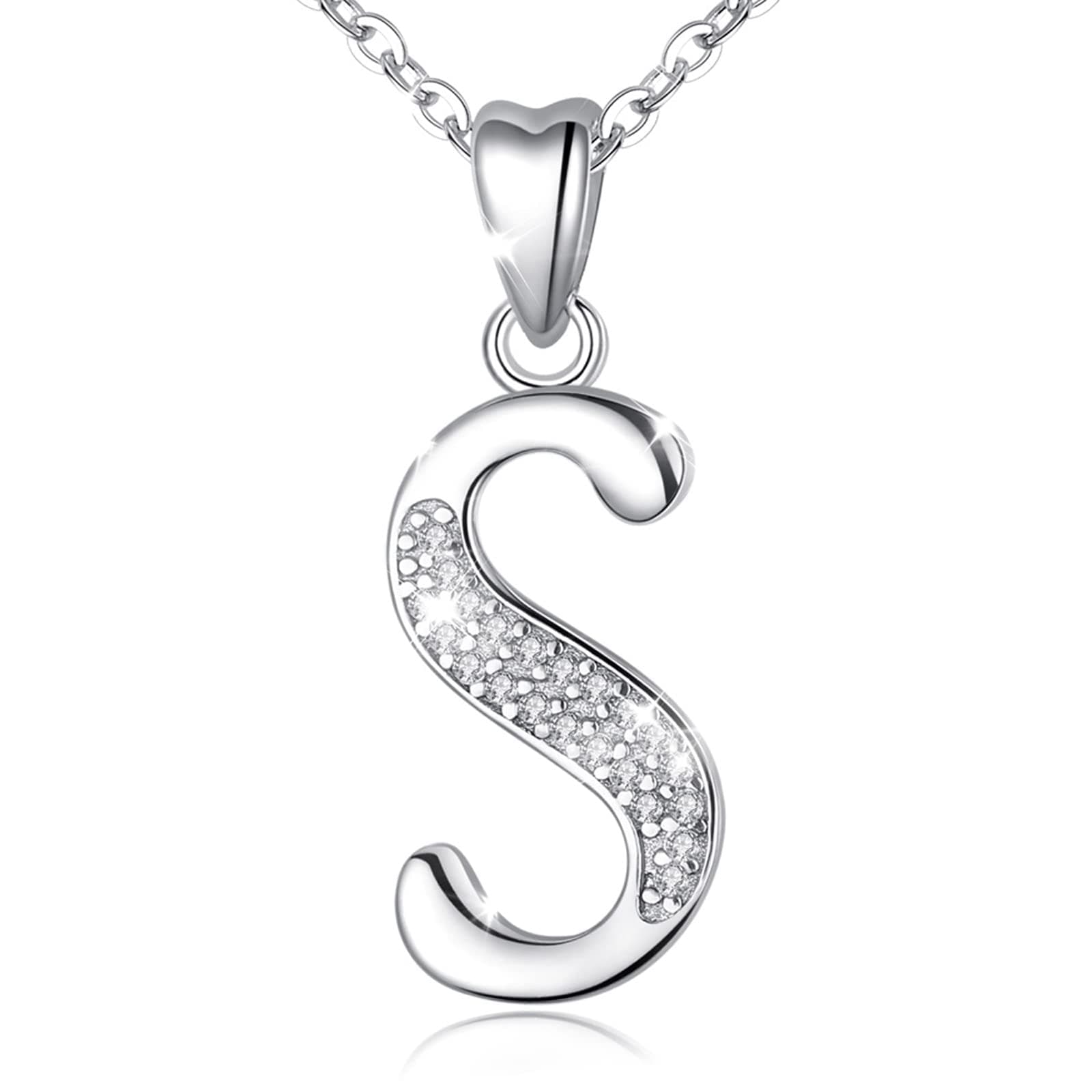 – Initial Necklace Sterling Silver Letter Necklace Letter Alphabet Personalised Pendant Jewellery with Cubic Zirconia Gifts for Women Girls AEONSLOVE