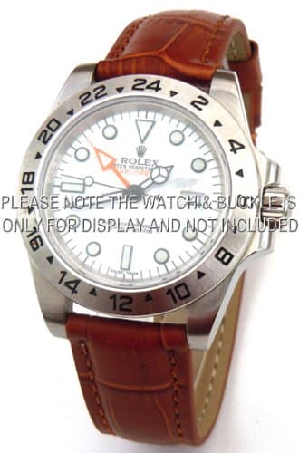 20mm Classic Crocodile Grain Leather Watch Strap Fits Rolex Explorer 2