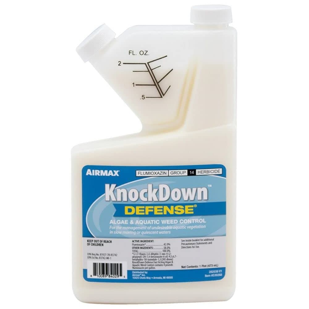 Knockdown Defense 2-in-1 Liquid Pond Algae Control, Effective & Fast Acting Algaecide, Aquatic Weed Treatment for Clear Water in Ponds & Lakes, Liquid Formulation for Easy Use, 16 fl oz