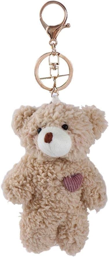 BWESOO Brown Bear Plush Keychain Stuffed Animals Bag Charm Kawaii Plush Rabbit Keychain DIY Jewelry Dog Keychain Car Pink Heart Teddy Bear Car