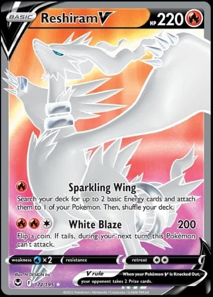 Reshiram V 172/195- Silver Tempest - Full Art -Pokemon Ultra Rare Card - Holo Foil