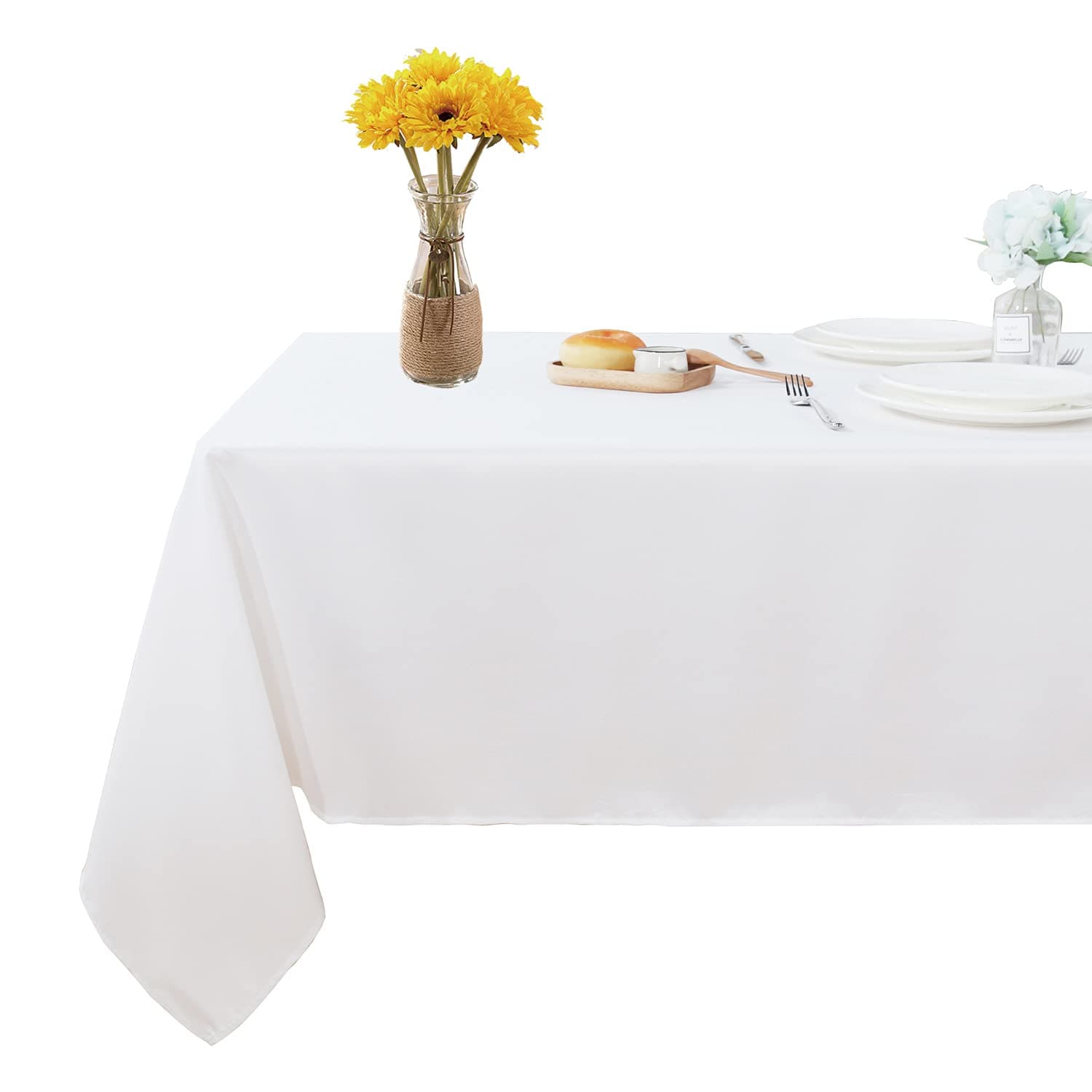 Fitable Rectangle Tablecloth Stain and Wrinkle Resistant Washable Polyester Table Cloth for Buffet Parties and Camping (60x84 inch, White)