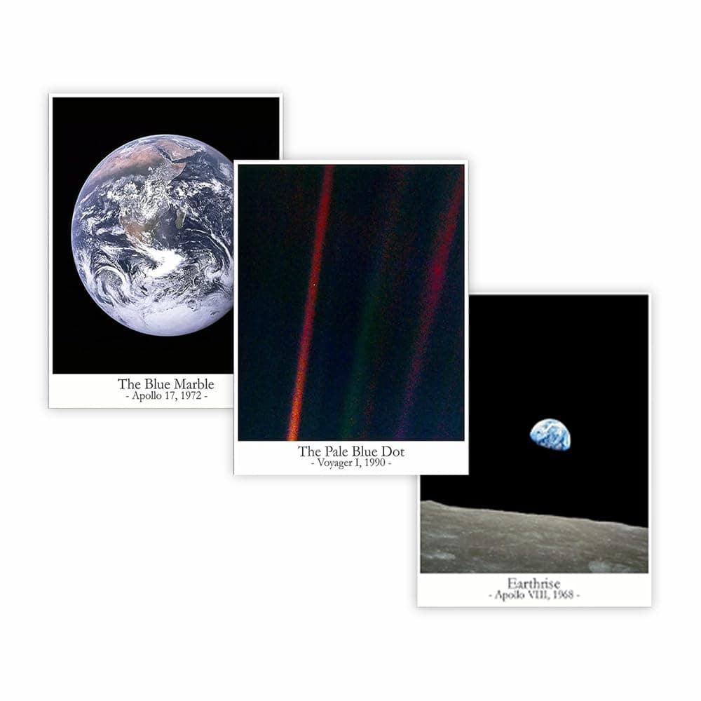 Earthrise from the Moon Pale Blue Dot Marble Poster - Space Themed Bedroom & Office Decor - Canvas (8 x 10)