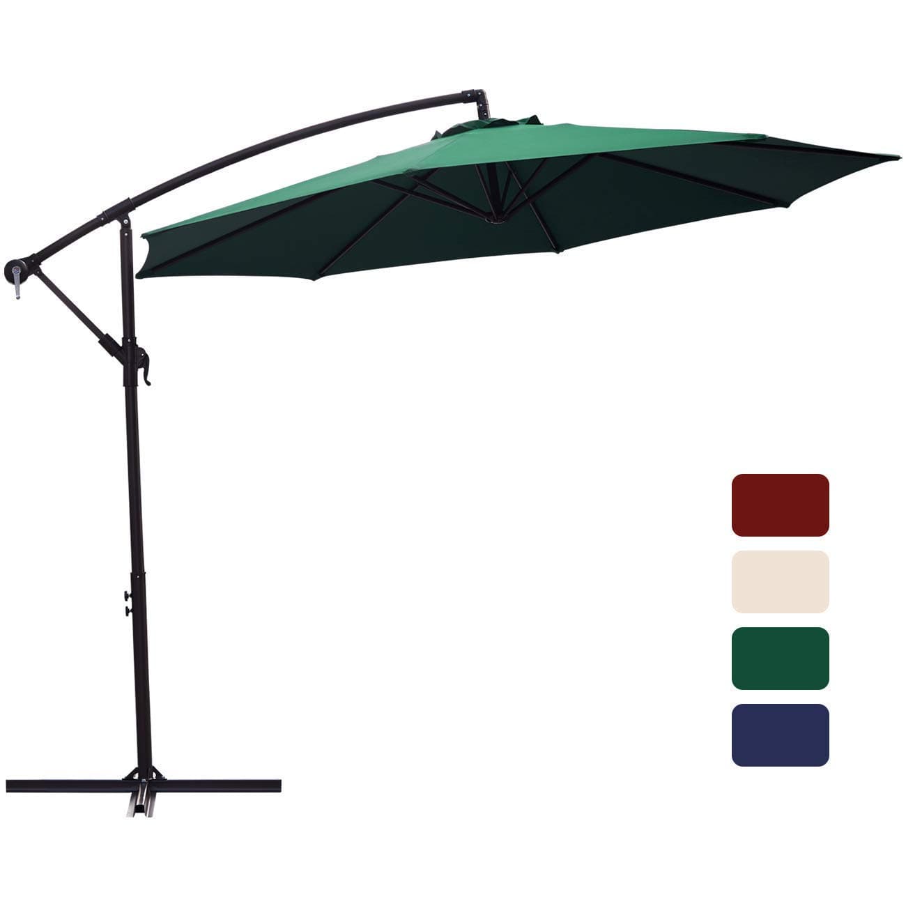 Patio Umbrella 10 ft Cantilever Offset Umbrella Outdoor Market Hanging Umbrellas Garden Umbrella & Crank with Cross Base, 8 Ribs (10 ft, Dark Green)