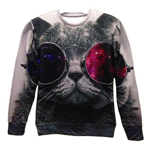 Stylish Unisex Hipster 3D funny Sweatshirt Animal Glasses Fat Cat T Shirts (XL)