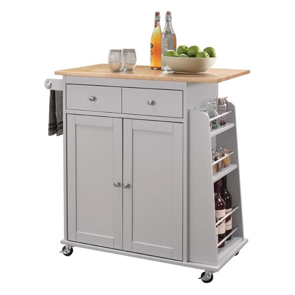 Acme Tullarick 2-Drawer Wooden Kitchen Cart in Natural and Gray