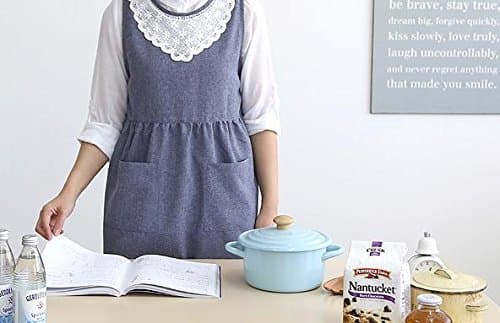 S A L E 60% Cozymom Japanese Style Back Button Shape Natural Linen Cotton Apron-blue Color (Small & Medium Size-not Big)
