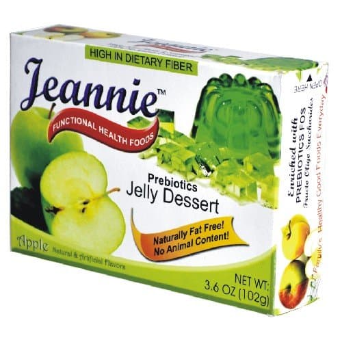 Jeannie Prebiotics 100% No Animal Content Gelatin-free Dessert [High Fiber & Vitamin C], Apple, 3.6 Oz Boxes (Pack of 24)