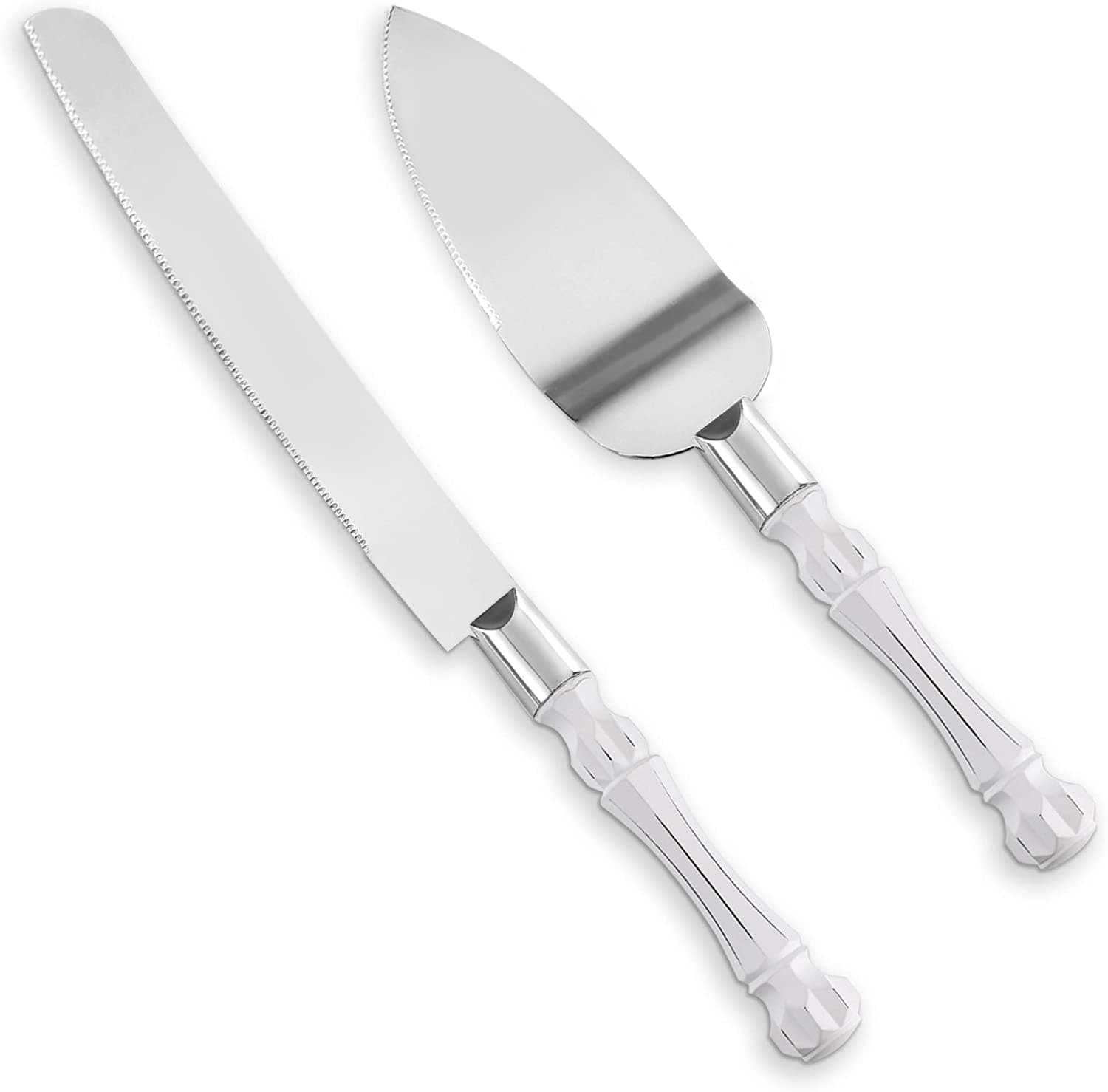 Homi styles Cake Knife and Server - Wedding Cake Knife Set - Serving Set for Receptions, Birthdays - Cake Cutting Set - Match the Color to Your Event Theme - Cake Knife and Cutter (White)
