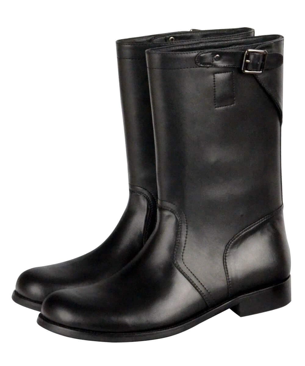 WW2 WWII German Men's 11 Inch Historic Panzer Tank Boot Leather Black Jump Work Boots for Military Militaria Officer Uniform