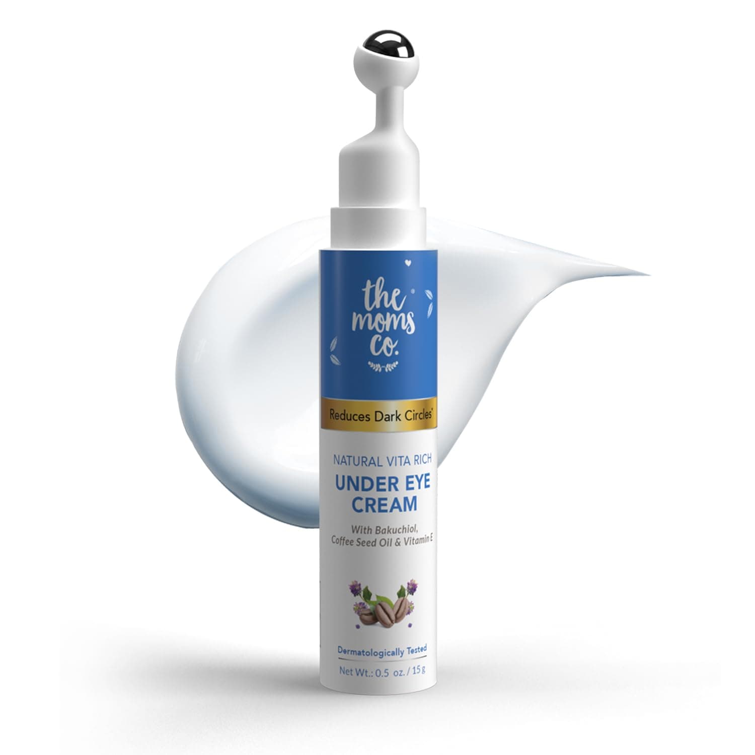 Natural Vita Rich Under Eye Cream with Roller to Reduce Dark Circles, Puffiness and Fine Lines with Chia Seed Oil, Coffee Oil, Vitamins E and B3 (15 g/0.5 oz)