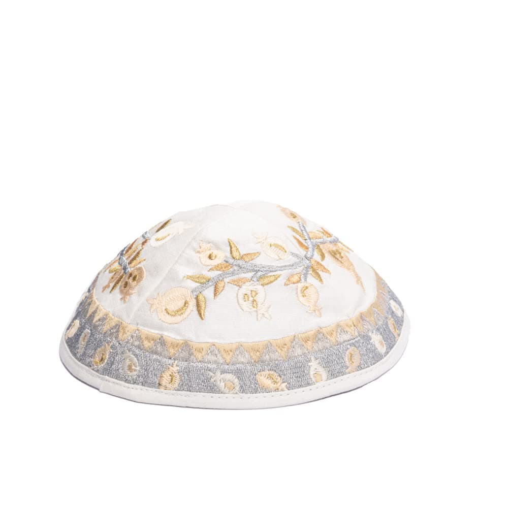 Yair Emanuel Embroidered Kippah Pomegranates - Gold