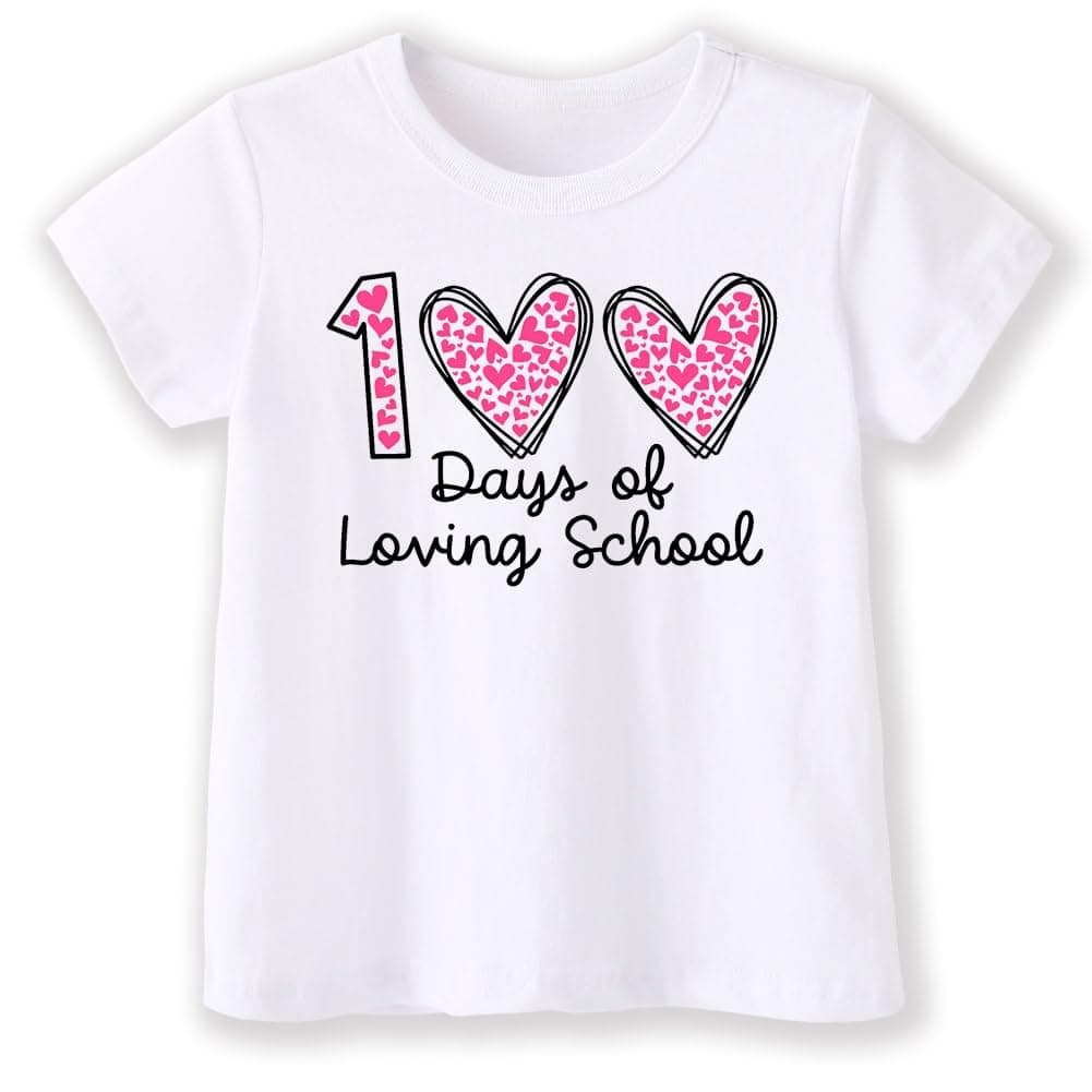hrcfbkKids Little Boys Girls 100 Days of School Shirt Short Sleeve Funny Graphic Letters Print Celebration Top