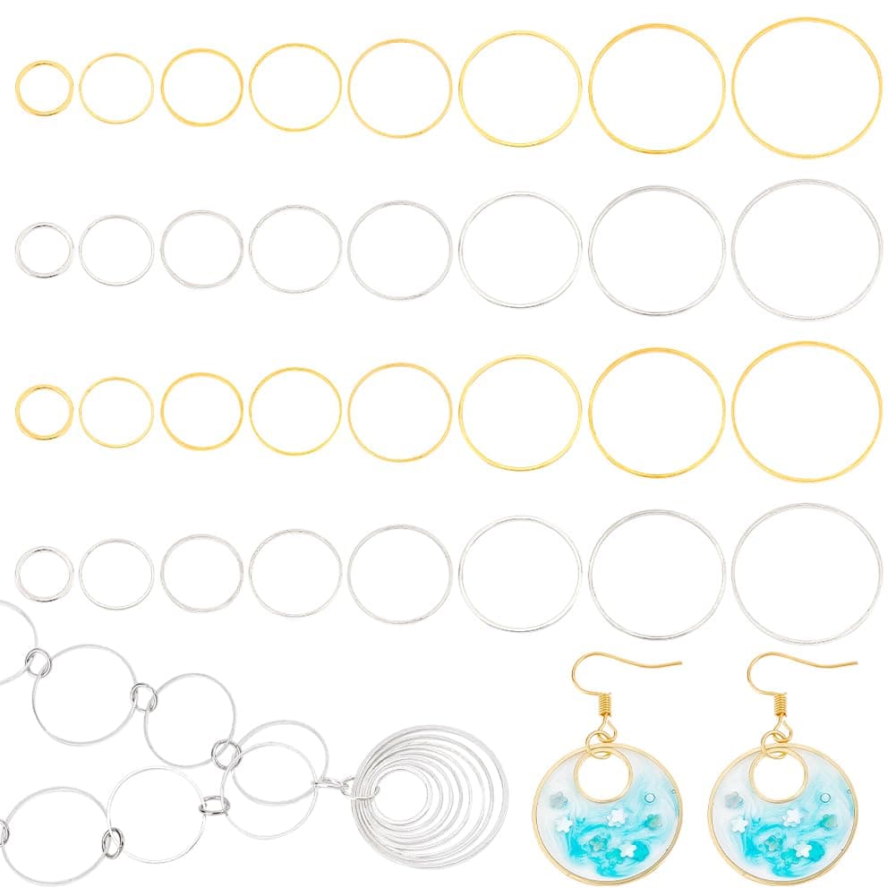 240 pcs 8 Sizes 10/12/14/16/18/20/22/25mm Round Open Back Bezel Charms Pendants Hollow Frame Pendant for Resin Earring Bracelet Pendant Necklace Jewelry DIY Craft Making, Golden/Silver