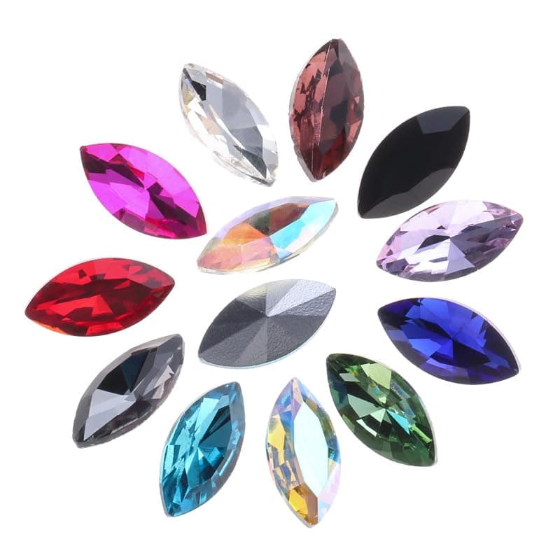 Catotrem Horse Eye Shape Crystal Clear Glass Rhinestones Pointback Fancy Stones Inlay for Necklace Wedding Dress Decorations7x15mm(50pcs-White)