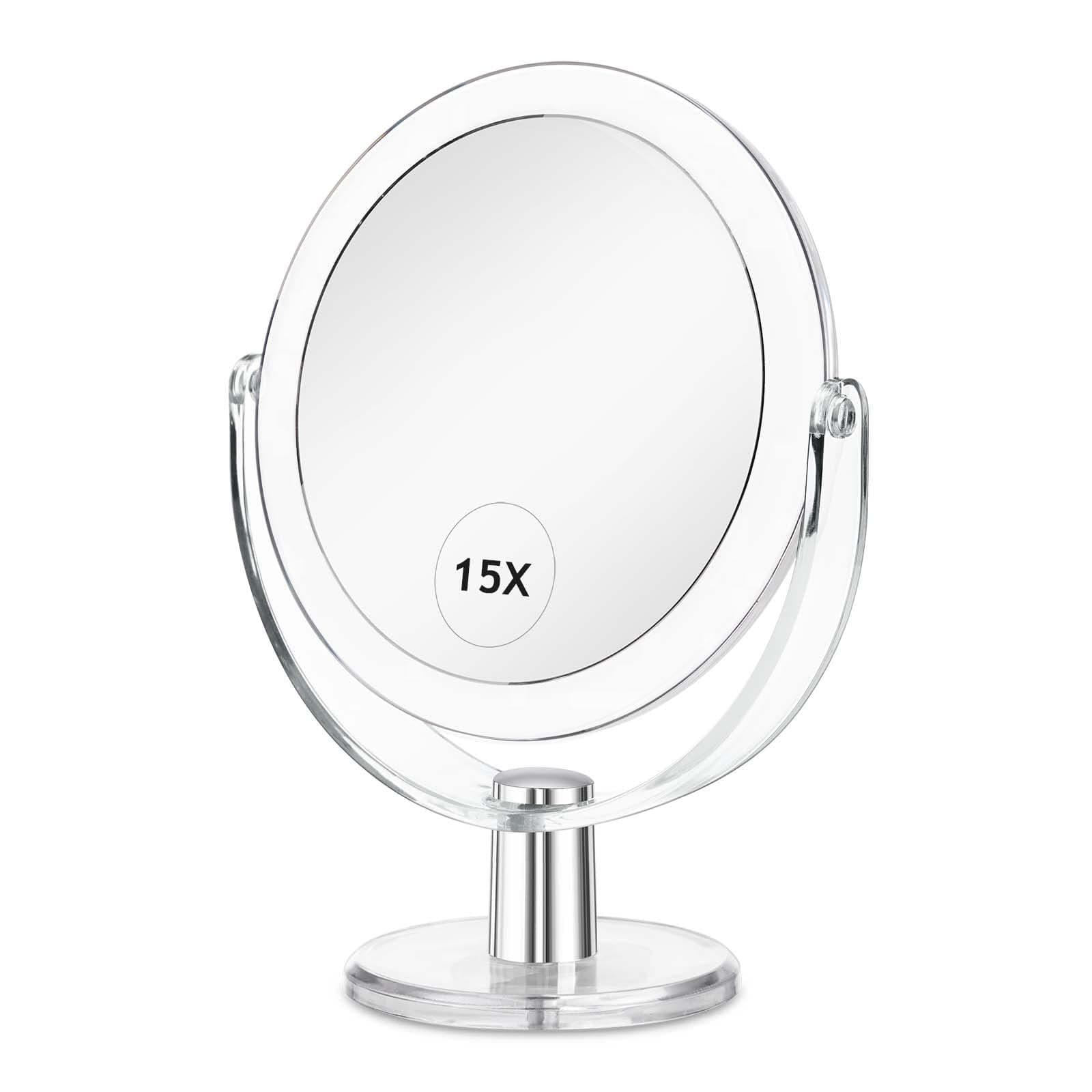 Vanity Mirror Makeup Mirror with Stand 1X/15X Double Sided 360 Degree Rotating Magnifier, 6.25" Portable Table Desk Counter Top Mirror Bathroom Shaving Makeup Mirror