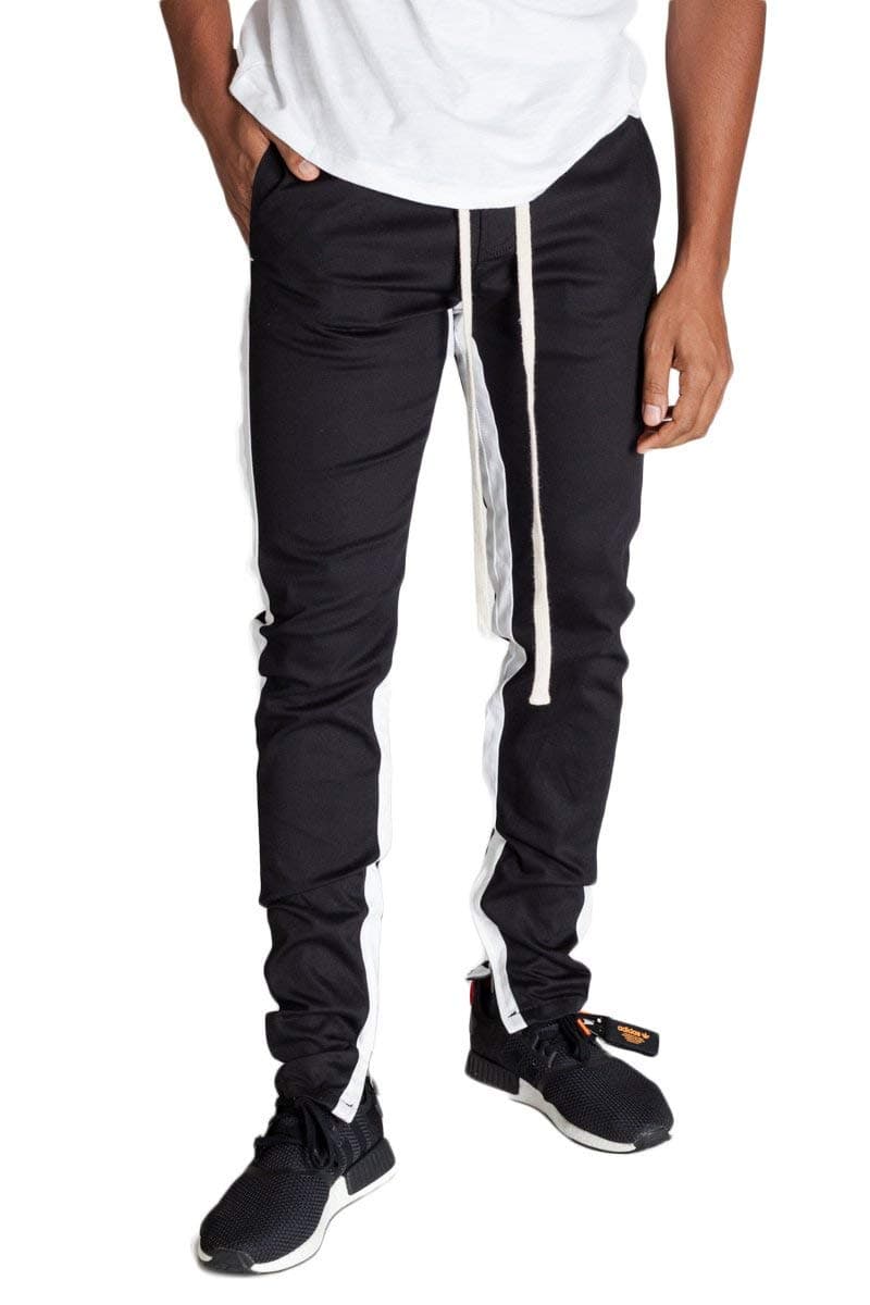 KDNK Men's Tapered Skinny Fit Joggers - Striped Track Pants with Ankle Zippers