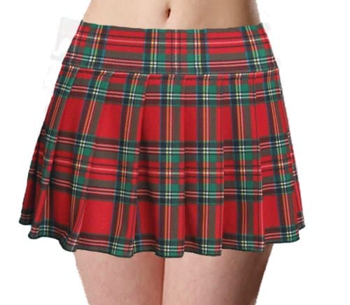 Plus Size Schoolgirl Tartan Plaid Pleated Mini Skirt Red Green Stretch 3X