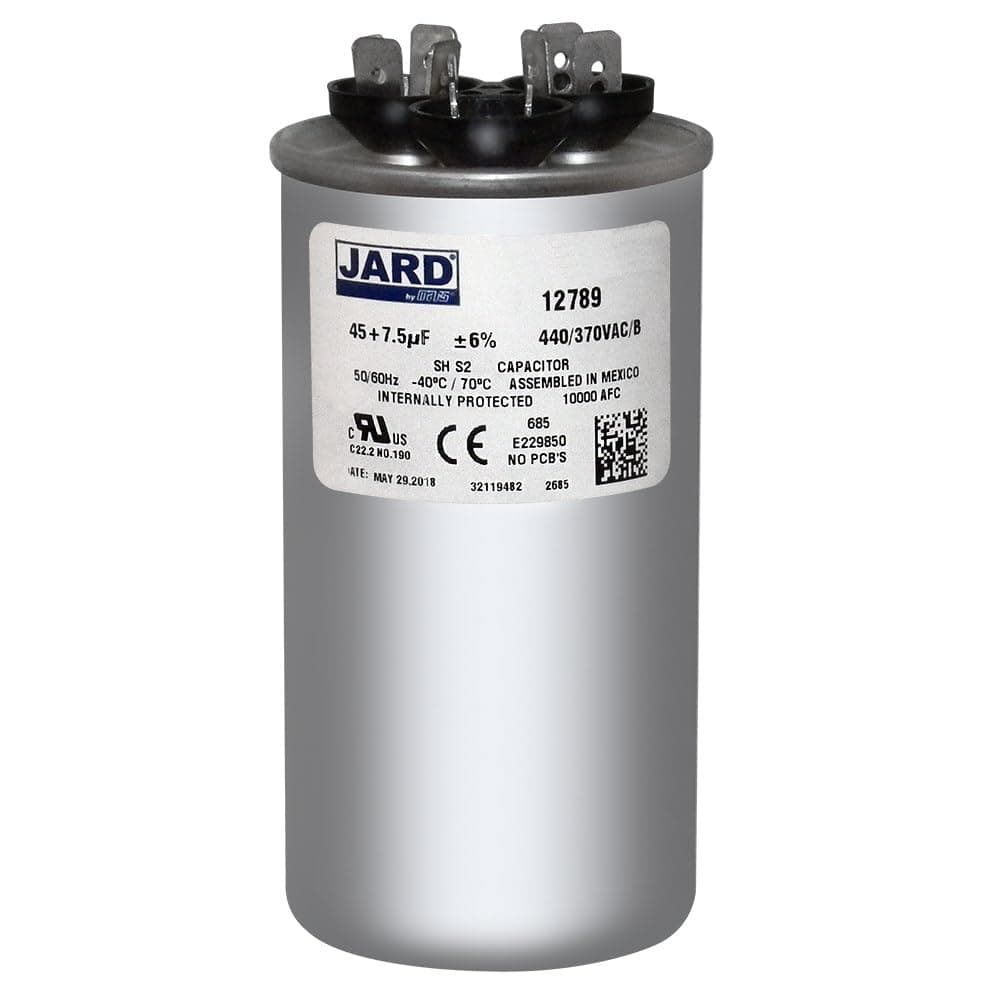 Jard 12789 45 + 7.5 uF MFD x 440 VAC Dual Capacitor Round Replaces GENTEQ GE C44575R / 27L978