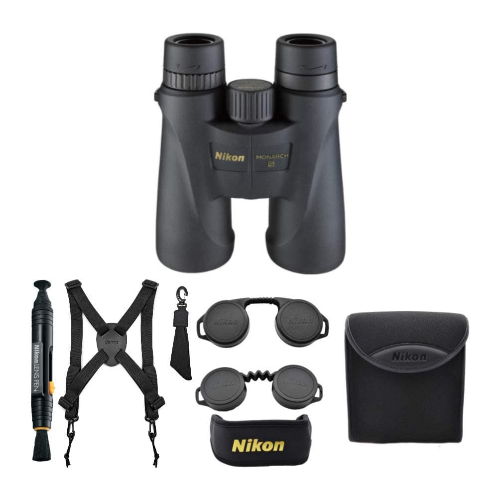 Nikon 7576 Monarch 5 8x42 Waterproof/Fogproof Roof Prism Binoculars Bundle with Lens Cleaning Brush & Essential Accessories (5 Items)