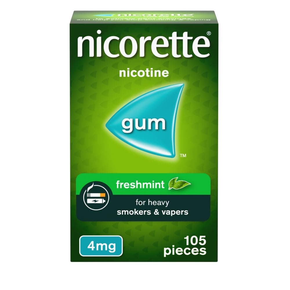 Nicorette Freshmint 4mg Gum (105 Pieces), Discreet Stop Smoking and Stop Vaping Aid to Help you Quit For Good, Tackle Cravings and Withdrawal Symptoms, Freshmint Nicotine Gum (Quit Smoking or Vaping)