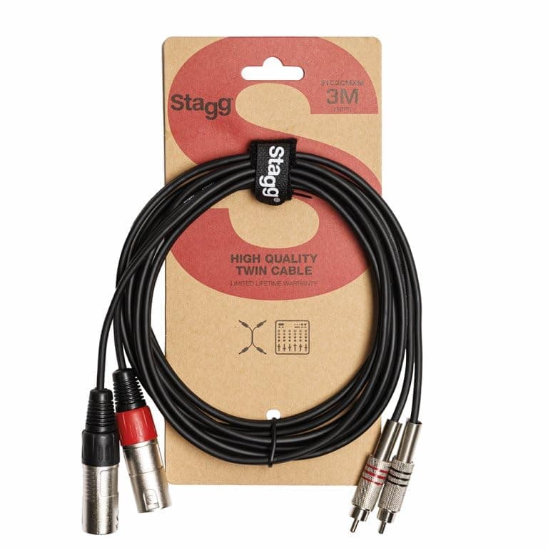 STC3CMXM Male XLR to Male RCA Twin Cable, Black - 10ft.