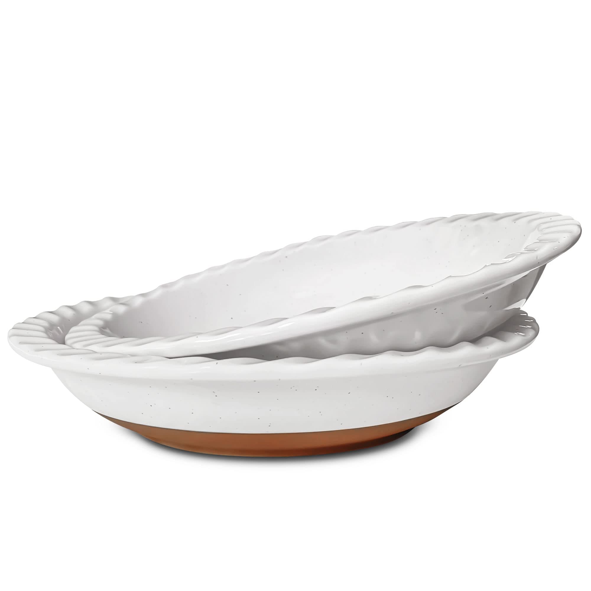 Mora Ceramic Classic 9 Inch Pie Pan Set of 2 - Round Pie Plate for Baking Apple/Pumpkin Pies, Quiche, Rolls, etc. Dishwasher and Oven Safe Dishes, Shallow Pans for Original Recipes - Vanilla White