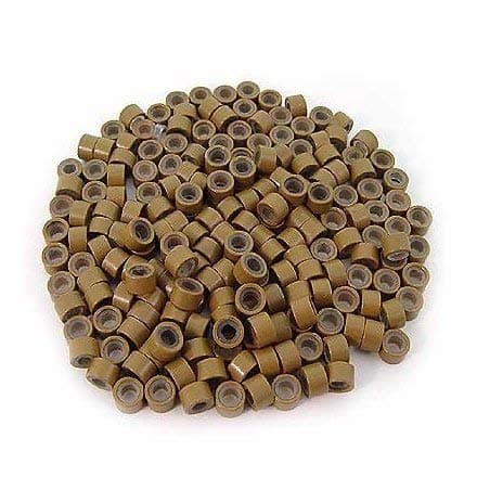 200 PCS 4.5mm Small Silicone Lined Micro Rings Links Beads Linkies For I Bonded Tip Stick Glue Hair Extensions - Color Light Brown