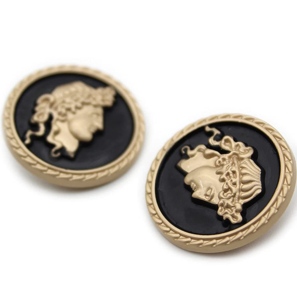 vingol 5 PCS Round Metal Pattern Button Human Head Pattern Gold Silver Button for Clothes Decorative Accessories (Black Gold, 25mm)