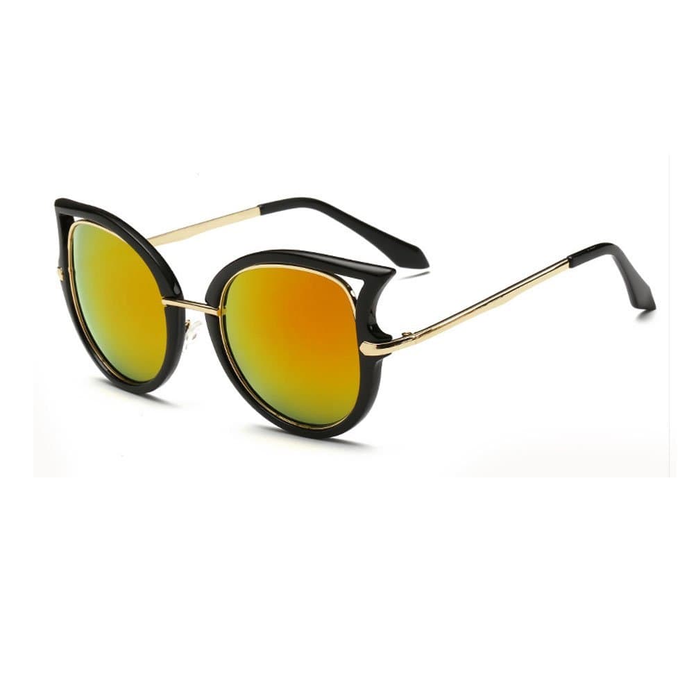 Women's Fashion Flash Mirror Vintage Cat Eye Sunglasses ( Black Frame/Orange Lens, 52)