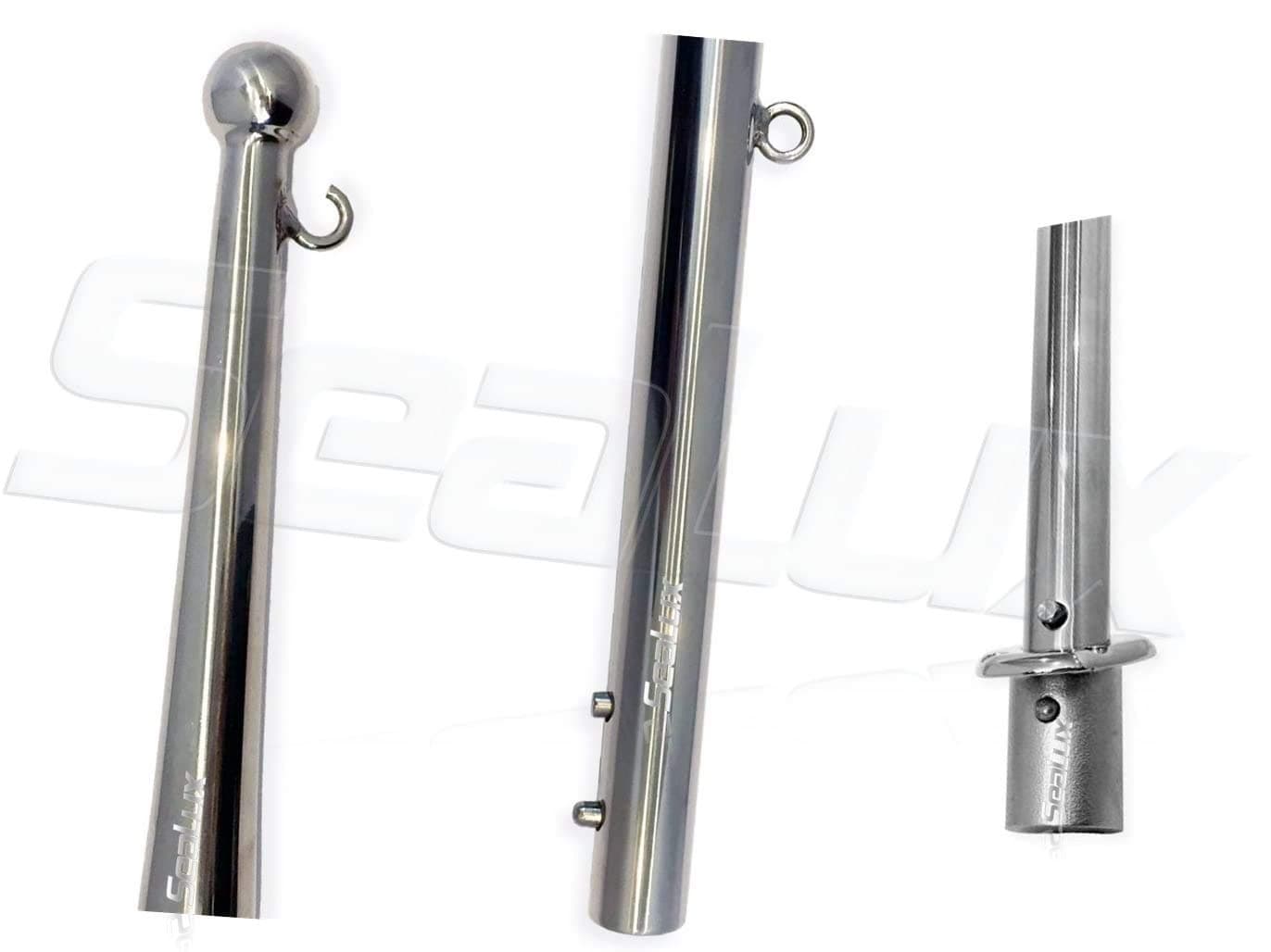 SeaLux Marine Heavy Duty 29 inch (1" Dia. Stock) Flag Staff Pole for 16 to 20" Flag with Spring Release Lock Push Button