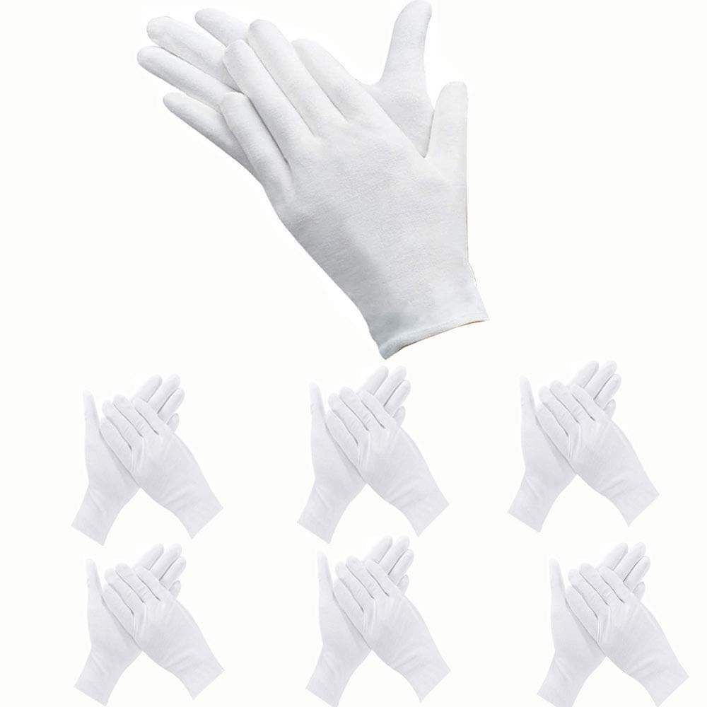 24 Pcs White Gloves, ANDSTON 12 Pairs Soft Cotton Gloves, Coin Jewelry Silver Inspection Gloves, Stretchable Lining Glove, Medium Size