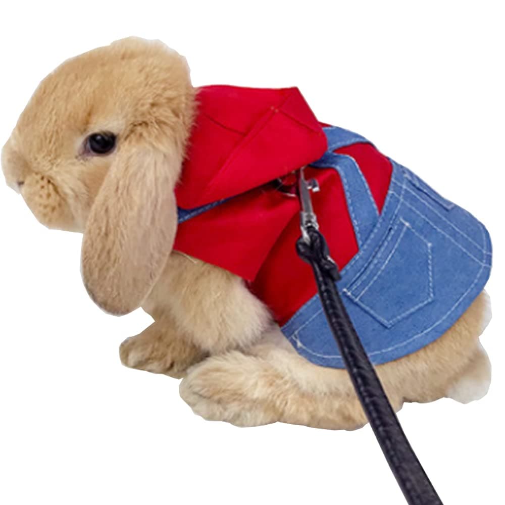 Small Pet Costume Rabbit Clothes Ferret Hoodies Sweatshirt Bunny Vest Harness and Leash Set Kitten Sweater Small Animals Outfits for Chihuahua Kitty Mini Dog and Small Breeds (A, S)