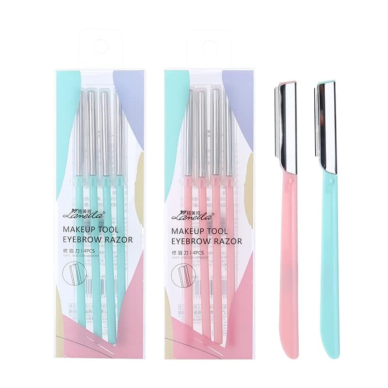 Lameila Eyebrow Razor for Women | Facial hair removal razor, Stainless steel, Dermaplaning tool, Upper lips razor (4 Razors) (Light pink)