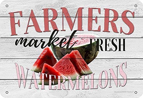 WANGL Summer Watermelon Metal Tin Signs Farmhouse Retro Plaque Decorations Farmers Market Fresh Watermelons Posters Fruit Shop Home Kitchen Wall Decor 8x12 Inches