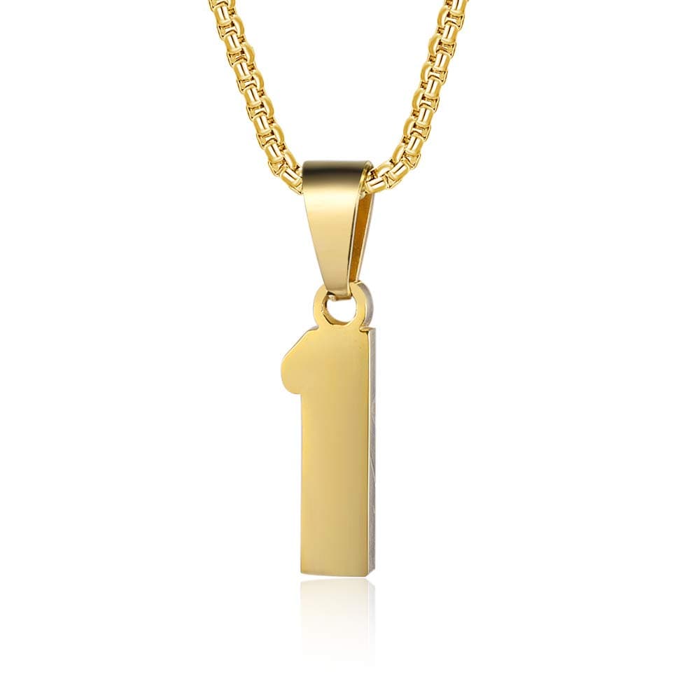 Number Necklaces Personalized Necklaces 18K Gold Plated Initial Number Pendant Stainless Steel Chain Sports Necklaces for Men Women
