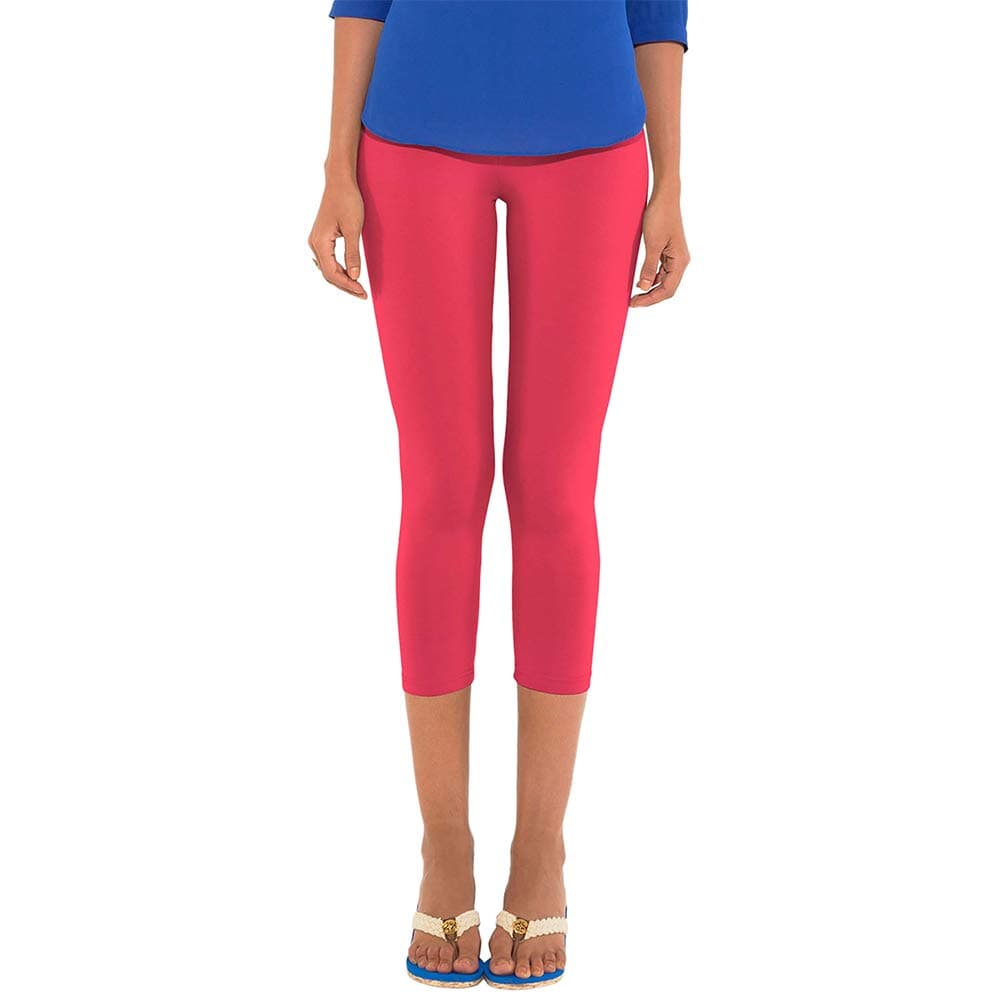 GO COLORS Women Young Fuchsia Mid Rise Cotton Cropped Leggings - XL