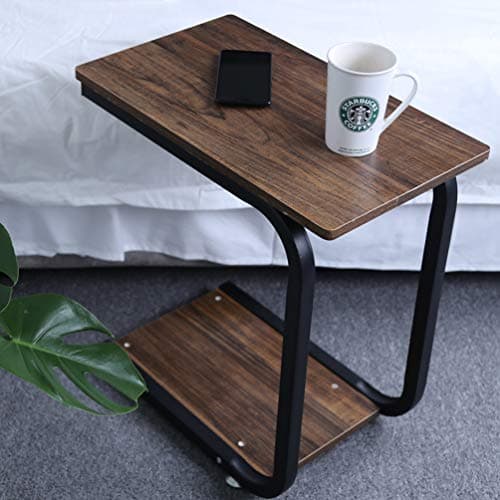 OROPY Industrial Sofa Side Table, C Shape End Table 2 Tier Shelves for Coffee, Laptop, Snacks in Bedroom Living-Room