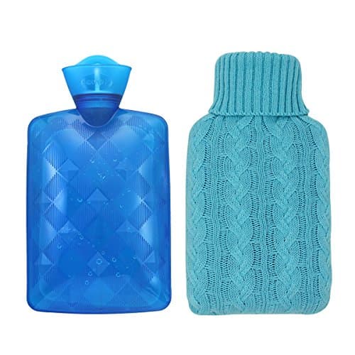 2 Liter Hot Water Bottle with Knit Cover PVC Hand Warmer by Samply (Blue_z)