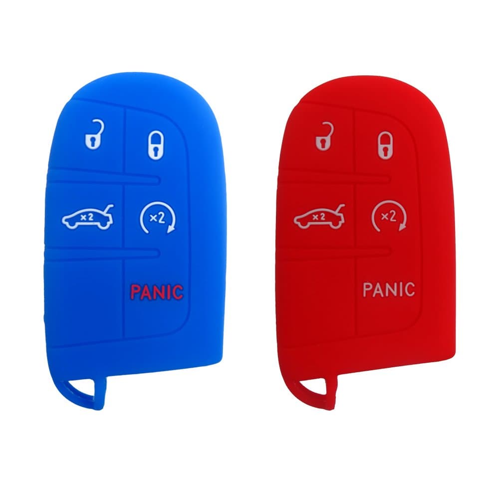 BAR Autotech Remote Key Silicone Rubber Keyless Entry Shell Case Fob and Key Skin Cover fit for Jeep Grand Cherokee, Chrysler 300, Dodge Durango, Challenger, Journey (1 Pair) (Blue+Red)
