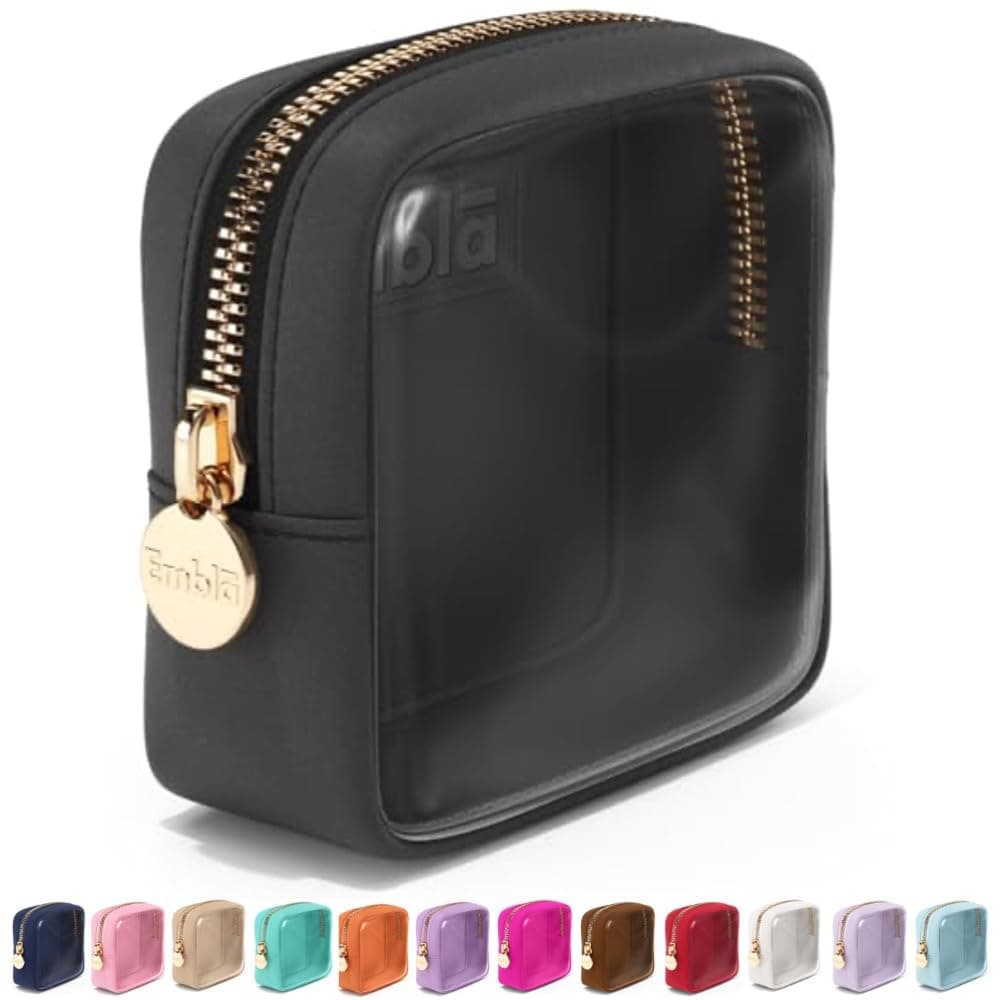 Embla Clear Cosmetic Bag Makeup Case, Clear Zipper Make Up Pouch and Toiletry Travel Tote, Cute Skincare Pouches for Women Girls, Preppy Purse Cosmetic Organizer, Mini Makeup Bags, Black