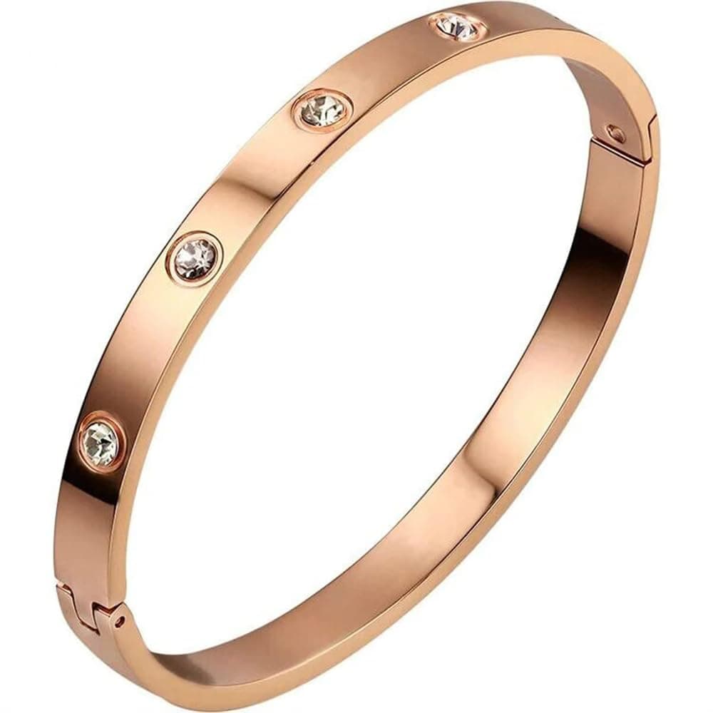 18K Gold Plated Stainless Steel Openable Crystal Bracelet | Cuff Bangle | Friendship Couple Wedding Gifts for Mother Sister Wife Girlfriend | Anti Tarnish Jewellery