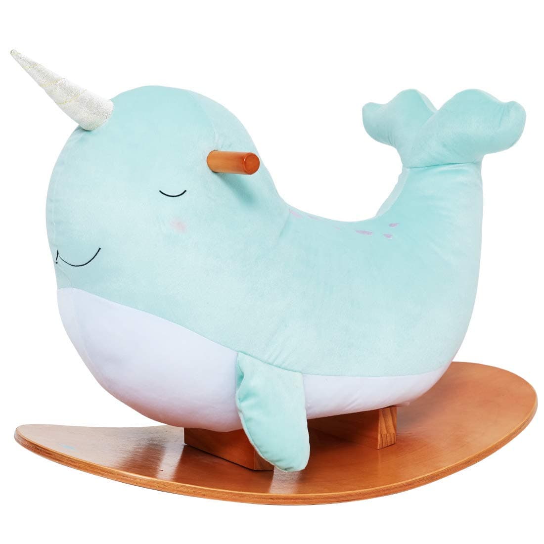 labebe -Narwhal Rocking Horse, Baby Wooden Rocking Chair for Child 1-3 Year Old, Kid Ride On Whale Rocker Animal Toy for Infant/Toddler Girl&Boy, Nursery Birthday Gift