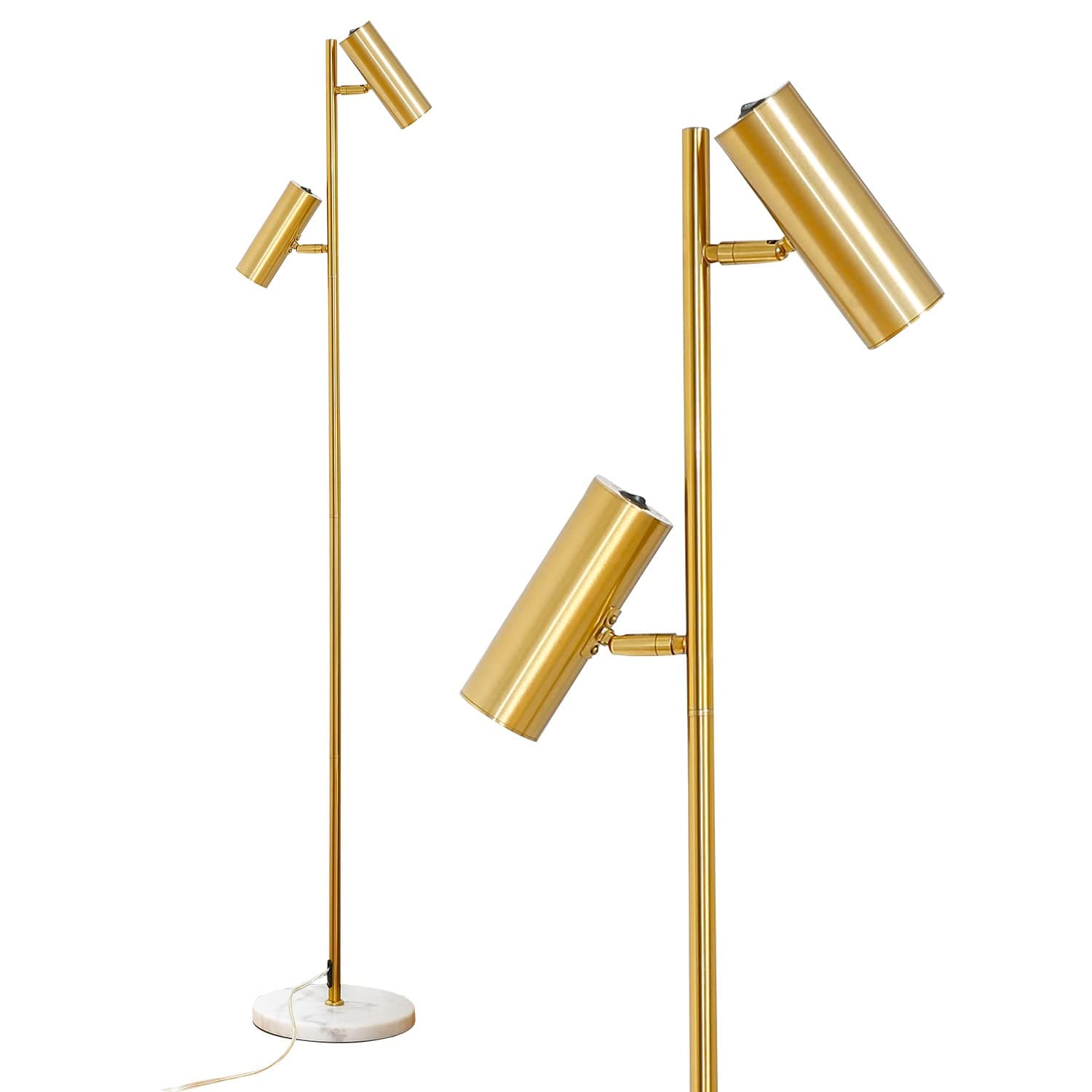 Hsyile Lighting KU300211 Cozy Elegant Modern Creative Bedroom & Living Room Floor Lamp,Tall Pole Uplight for Office - Brass Finish - Adjustable Tree Floor Lamp with 2 Lights