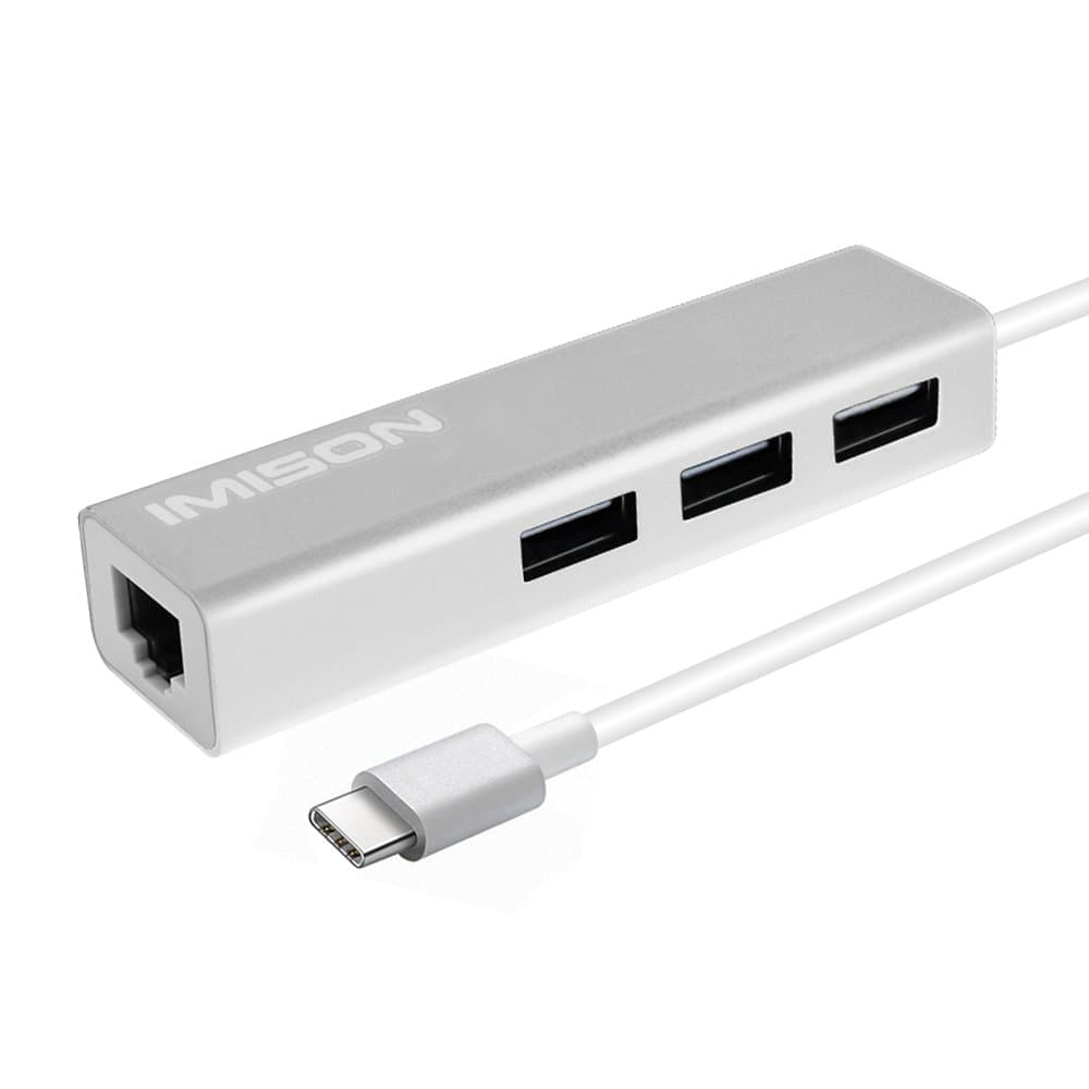 IMISON Type C Lan USB-C to 3-Port USB 2.0 Hub with Ethernet Hub RJ45 Adapter for USB Type-C Devices For MacBook, ChromeBook Pixel and More ( AX88772A Chipset )