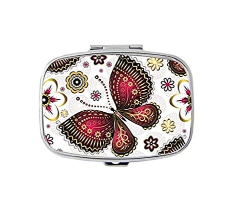 Gold Purple Vintage Butterflies and Flowers Custom Fashion Rectangular Pill Box Tablet Holder Wallet Organizer Pocket Case