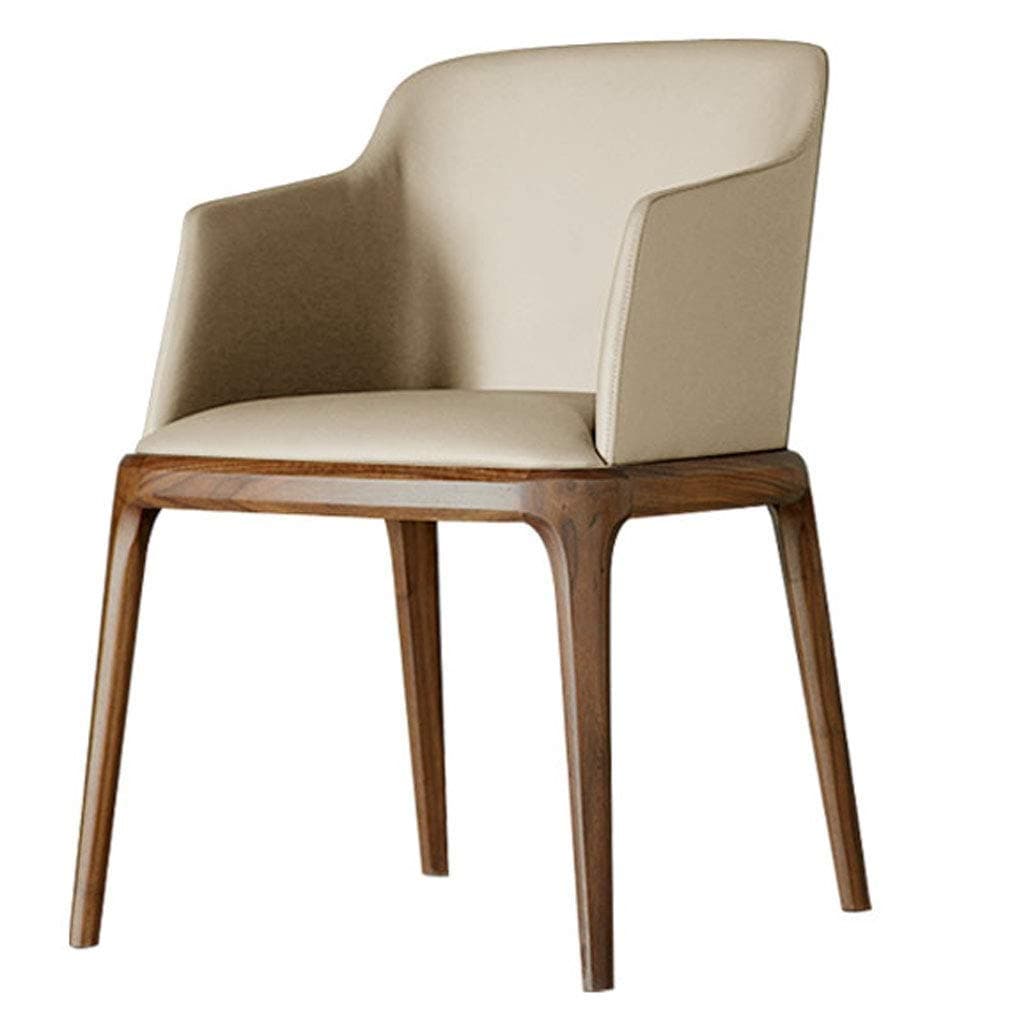 LLYU Nordic Modern Minimalist Leisure Wood Dining Chair Upholstered Leather Armchair Concise Home Kitchen Living Room Chair Cafe Backrest Chair Anti-Slip (50x55x82cm) (Color : Beige)